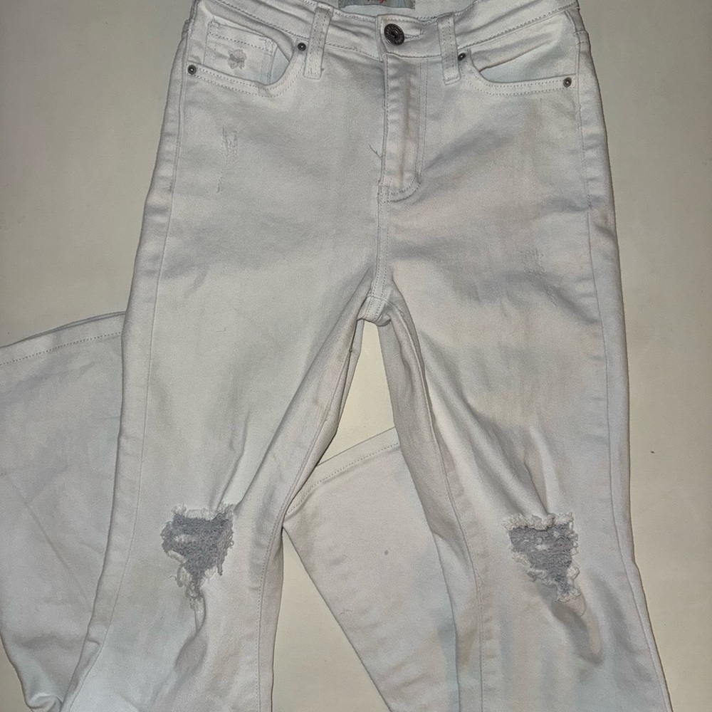 White Distressed Flare Jeans